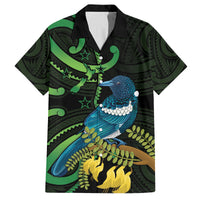 New Zealand Tui Bird Family Matching Long Sleeve Bodycon Dress and Hawaiian Shirt Aotearoa Maori With Kowhai Flowers LT14 Dad's Shirt - Short Sleeve Black - Polynesian Pride