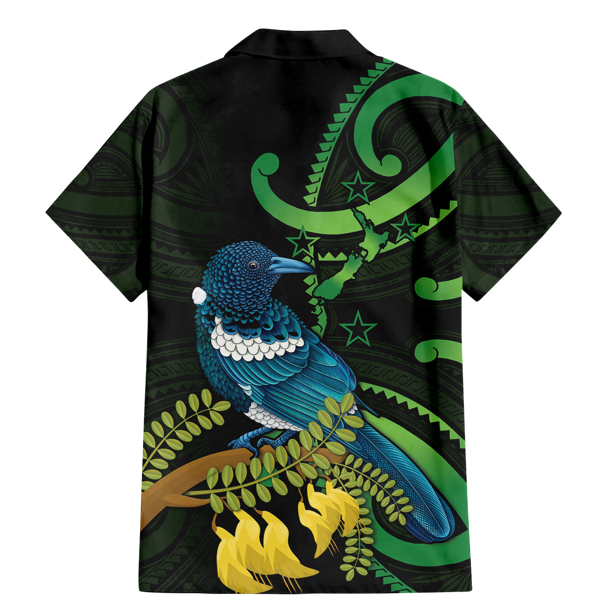 New Zealand Tui Bird Family Matching Mermaid Dress and Hawaiian Shirt Aotearoa Maori With Kowhai Flowers LT14 - Polynesian Pride