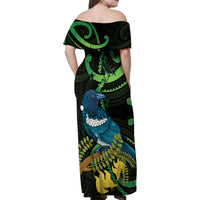 New Zealand Tui Bird Family Matching Off Shoulder Maxi Dress and Hawaiian Shirt Aotearoa Maori With Kowhai Flowers LT14 - Polynesian Pride