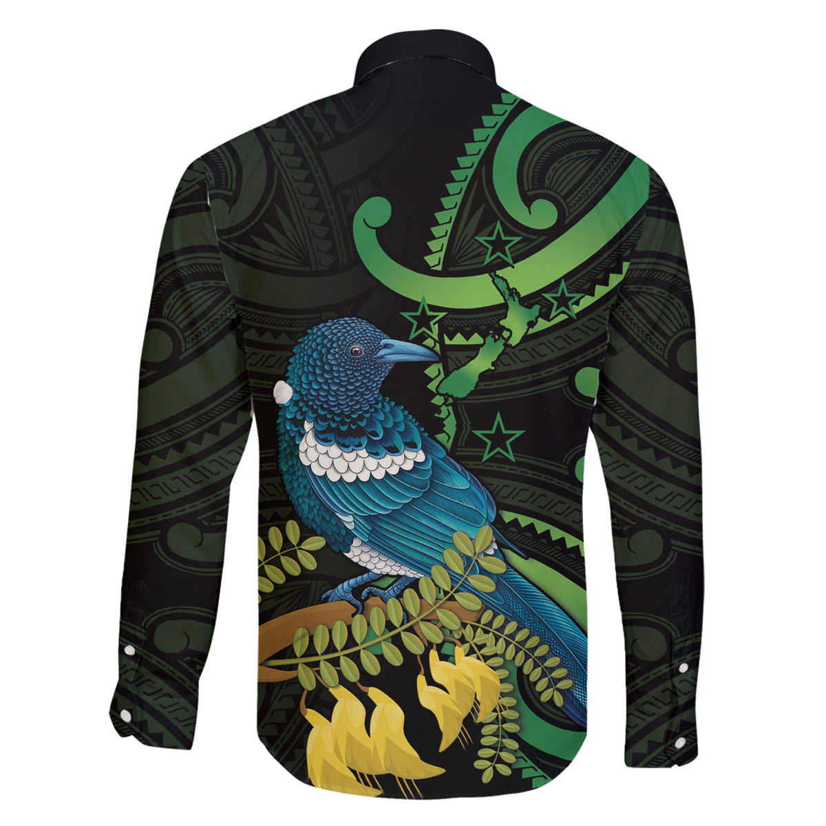 New Zealand Tui Bird Family Matching Puletasi and Hawaiian Shirt Aotearoa Maori With Kowhai Flowers LT14 - Polynesian Pride