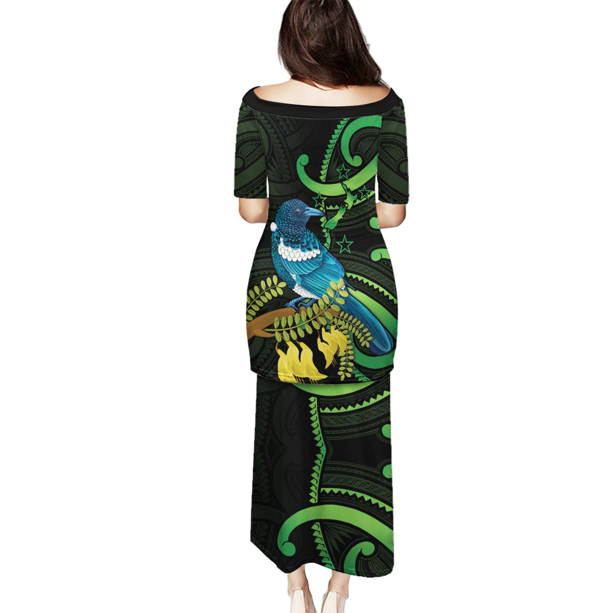 New Zealand Tui Bird Family Matching Puletasi and Hawaiian Shirt Aotearoa Maori With Kowhai Flowers LT14 - Polynesian Pride