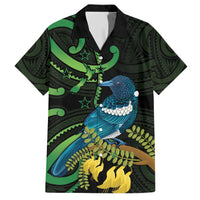 New Zealand Tui Bird Family Matching Short Sleeve Bodycon Dress and Hawaiian Shirt Aotearoa Maori With Kowhai Flowers LT14 Dad's Shirt - Short Sleeve Black - Polynesian Pride