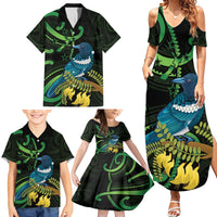 New Zealand Tui Bird Family Matching Summer Maxi Dress and Hawaiian Shirt Aotearoa Maori With Kowhai Flowers LT14 - Polynesian Pride