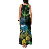 New Zealand Tui Bird Family Matching Tank Maxi Dress and Hawaiian Shirt Aotearoa Maori With Kowhai Flowers LT14 - Polynesian Pride