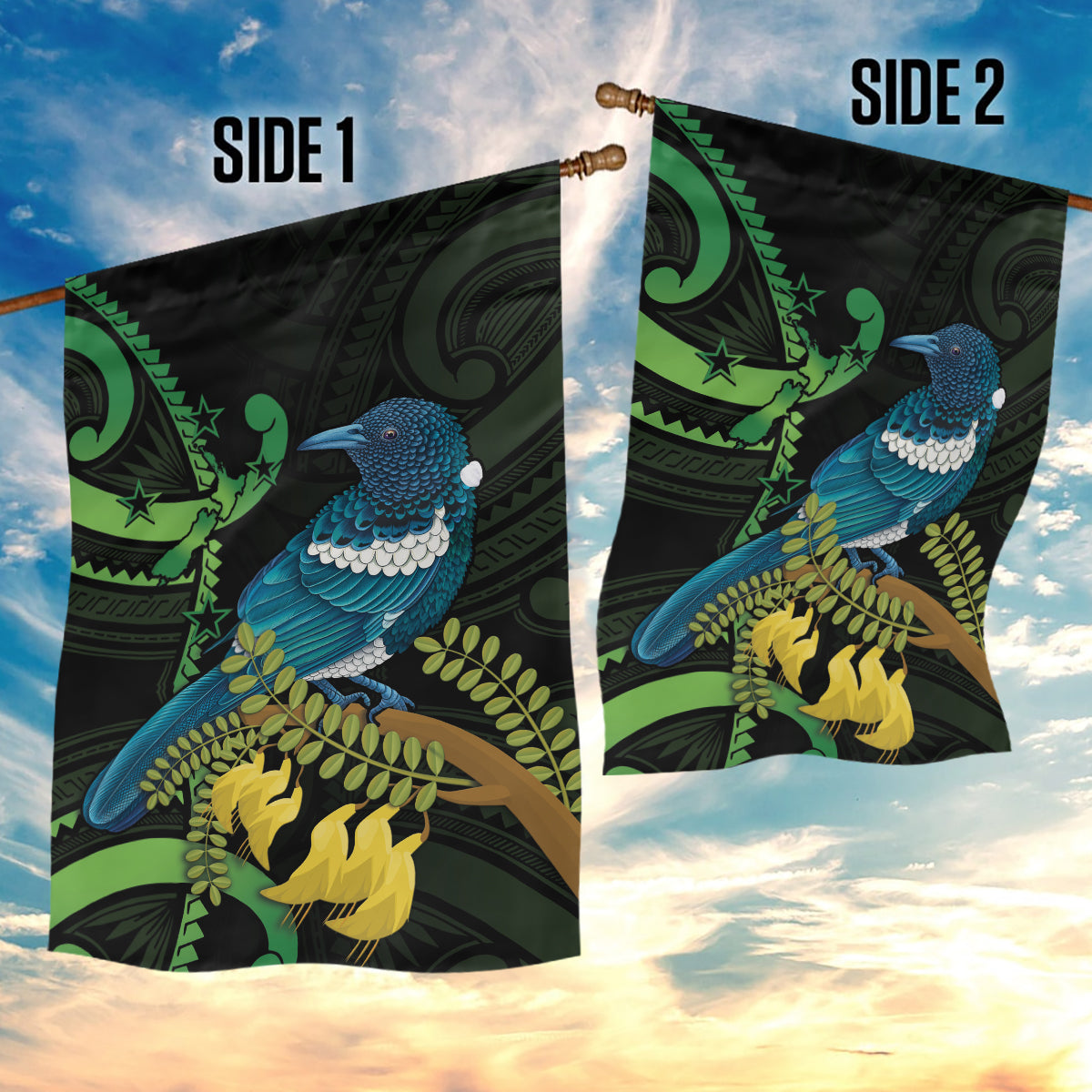 New Zealand Tui Bird Garden Flag Aotearoa Maori With Kowhai Flowers LT14 - Polynesian Pride