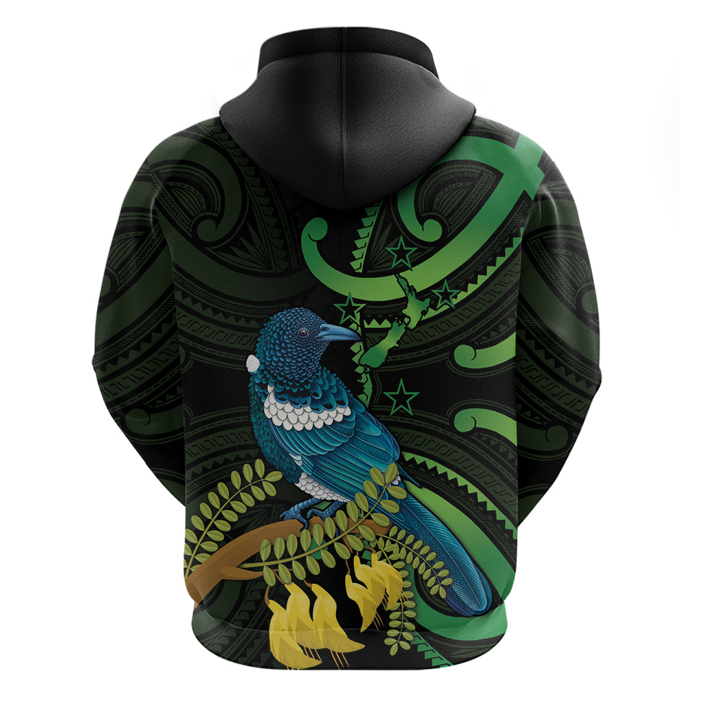 New Zealand Tui Bird Hoodie Aotearoa Maori With Kowhai Flowers LT14 - Polynesian Pride