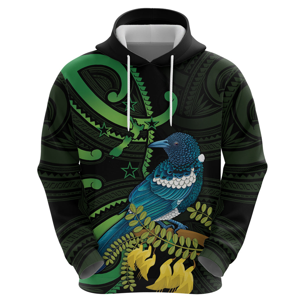 New Zealand Tui Bird Hoodie Aotearoa Maori With Kowhai Flowers LT14 - Polynesian Pride