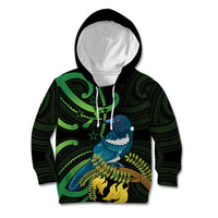 New Zealand Tui Bird Kid Hoodie Aotearoa Maori With Kowhai Flowers LT14 Hoodie Black - Polynesian Pride