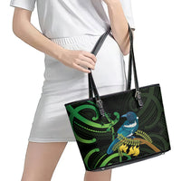 New Zealand Tui Bird Leather Tote Bag Aotearoa Maori With Kowhai Flowers LT14 - Polynesian Pride