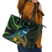 New Zealand Tui Bird Leather Tote Bag Aotearoa Maori With Kowhai Flowers LT14 - Polynesian Pride