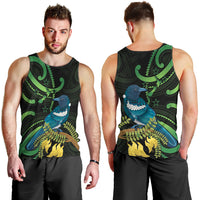New Zealand Tui Bird Men Tank Top Aotearoa Maori With Kowhai Flowers LT14 - Polynesian Pride