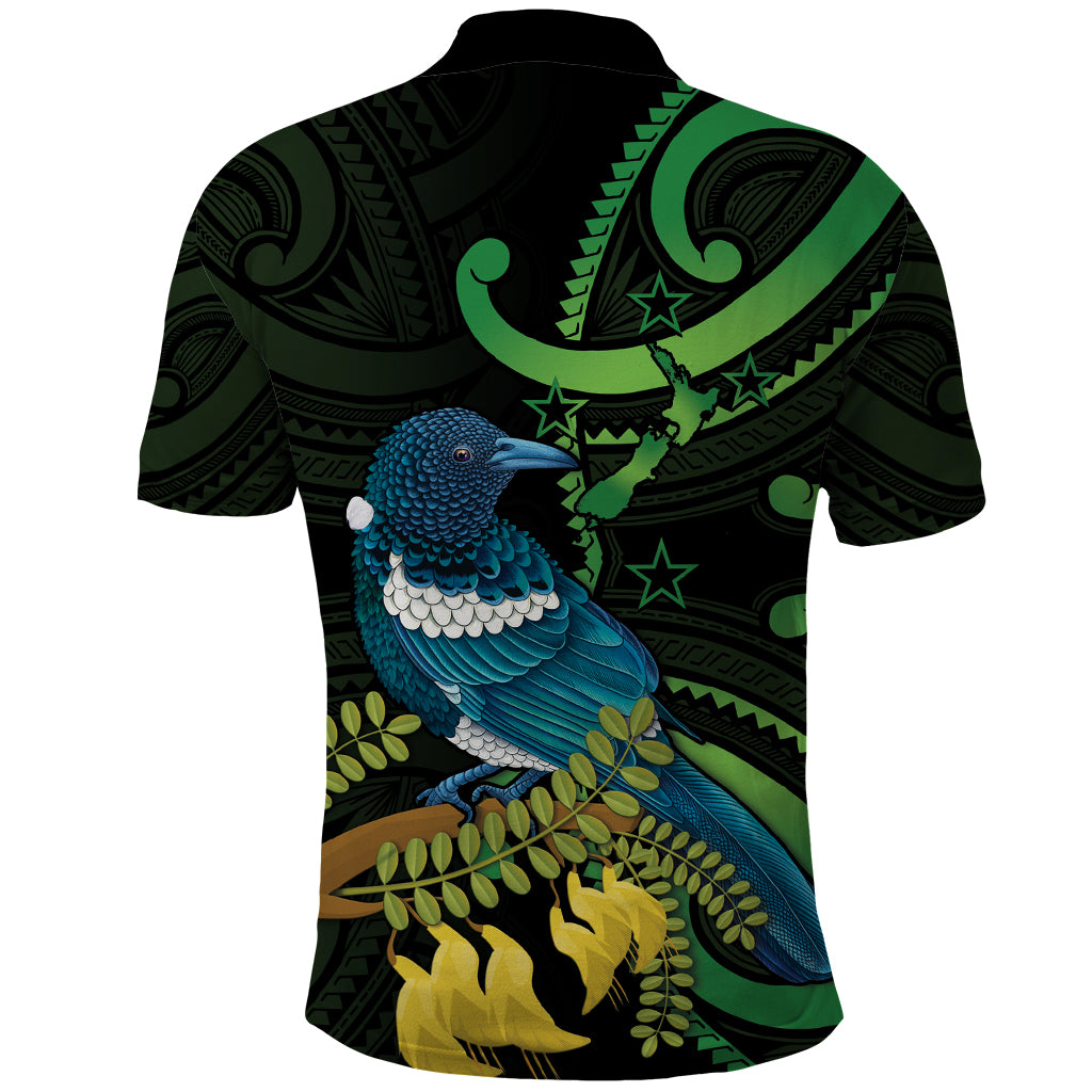 New Zealand Tui Bird Polo Shirt Aotearoa Maori With Kowhai Flowers LT14 - Polynesian Pride