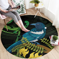 New Zealand Tui Bird Round Carpet Aotearoa Maori With Kowhai Flowers LT14 - Polynesian Pride