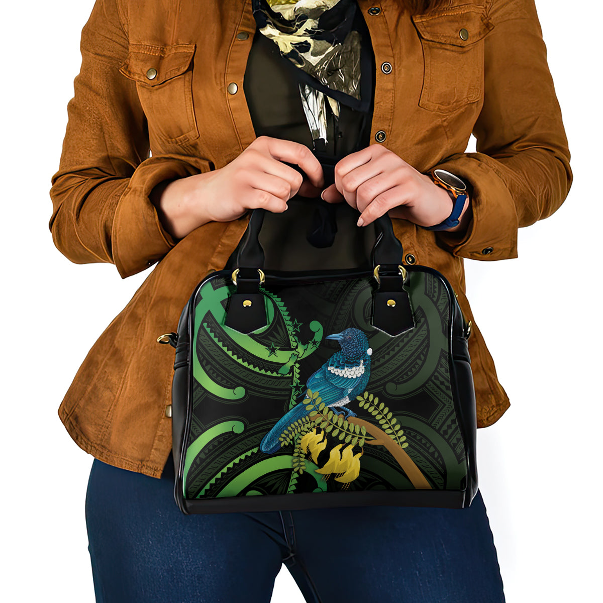 New Zealand Tui Bird Shoulder Handbag Aotearoa Maori With Kowhai Flowers LT14 - Polynesian Pride