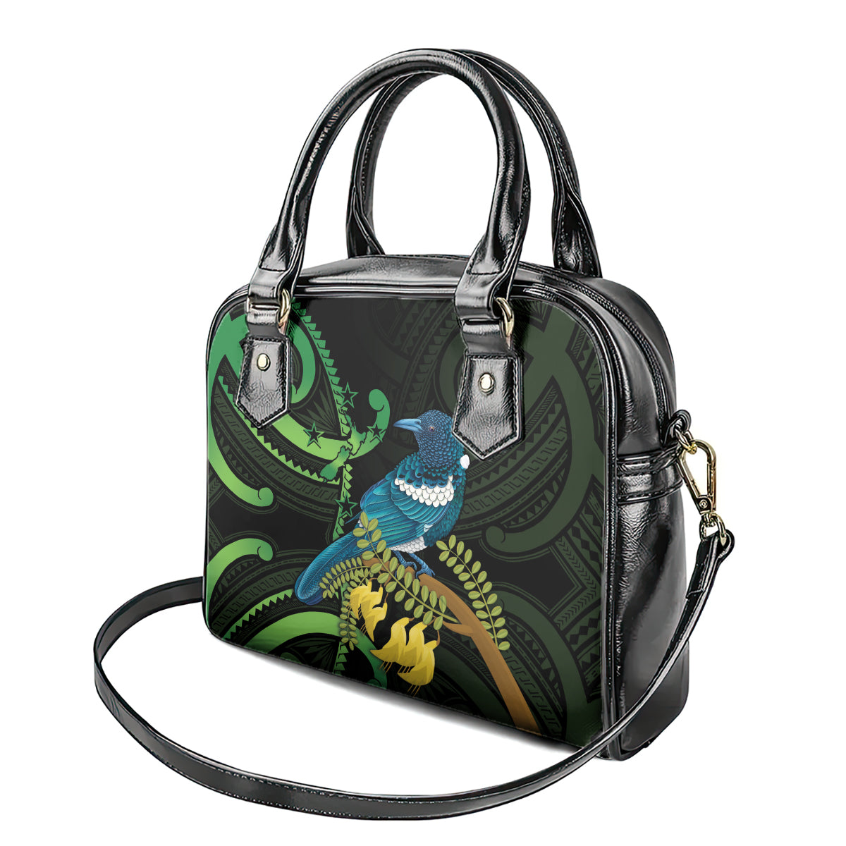 New Zealand Tui Bird Shoulder Handbag Aotearoa Maori With Kowhai Flowers LT14 - Polynesian Pride