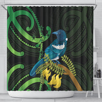 New Zealand Tui Bird Shower Curtain Aotearoa Maori With Kowhai Flowers LT14 - Polynesian Pride