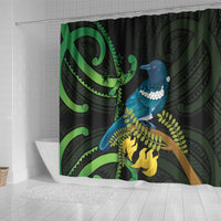 New Zealand Tui Bird Shower Curtain Aotearoa Maori With Kowhai Flowers LT14 - Polynesian Pride