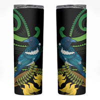 New Zealand Tui Bird Skinny Tumbler Aotearoa Maori With Kowhai Flowers LT14 Black - Polynesian Pride