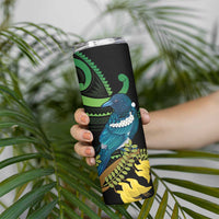 New Zealand Tui Bird Skinny Tumbler Aotearoa Maori With Kowhai Flowers LT14 - Polynesian Pride