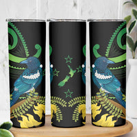 New Zealand Tui Bird Skinny Tumbler Aotearoa Maori With Kowhai Flowers LT14 - Polynesian Pride