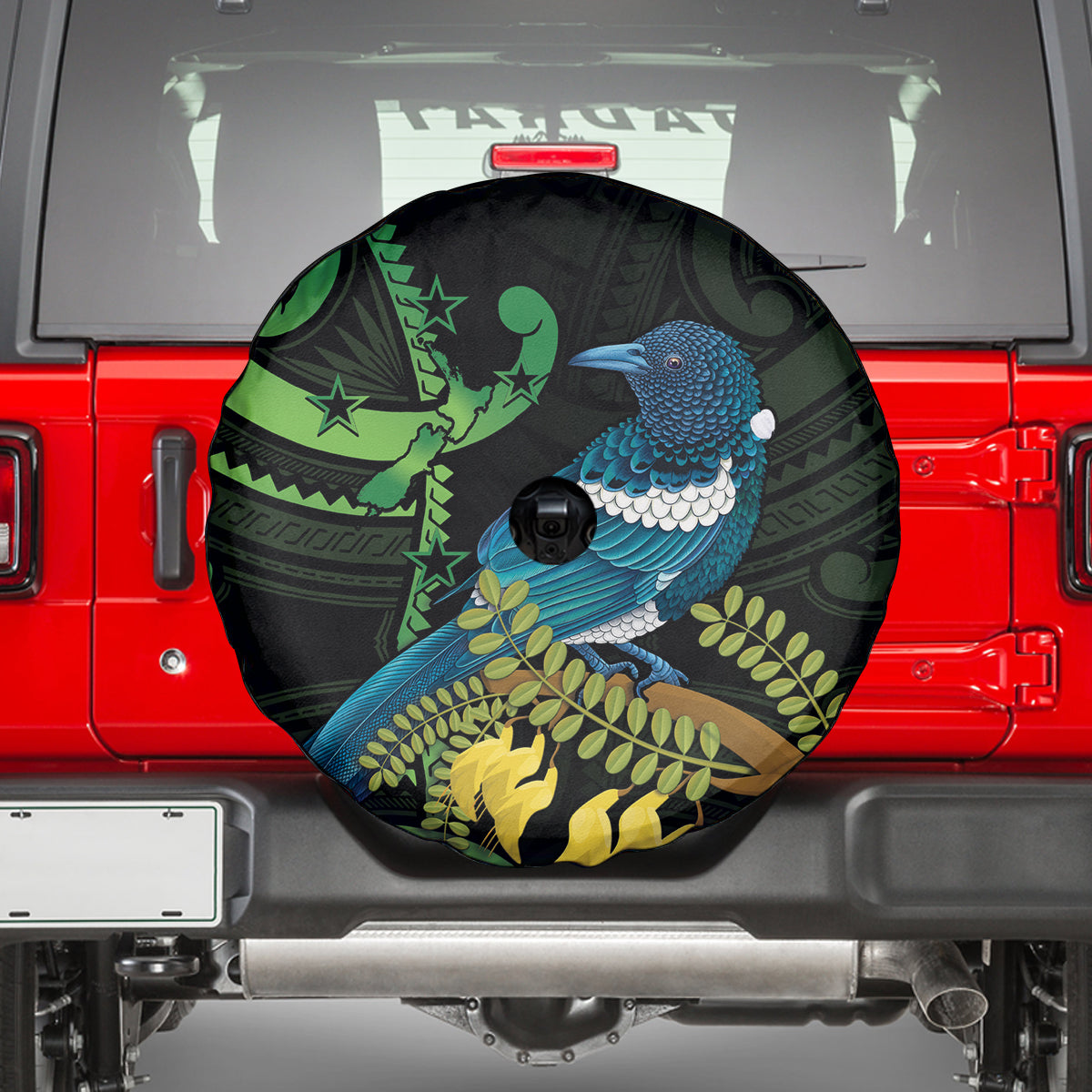 New Zealand Tui Bird Spare Tire Cover Aotearoa Maori With Kowhai Flowers LT14 - Polynesian Pride