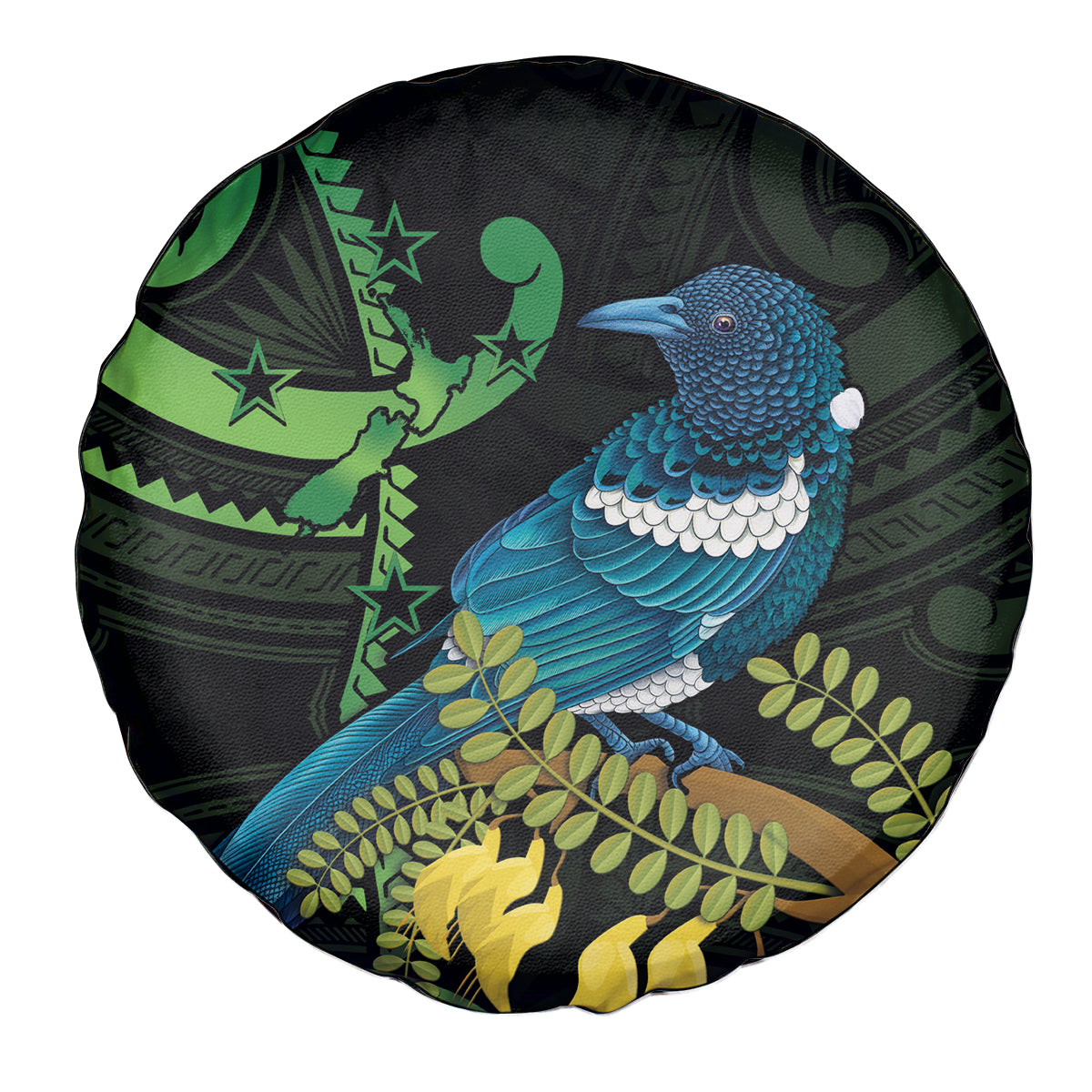 New Zealand Tui Bird Spare Tire Cover Aotearoa Maori With Kowhai Flowers LT14 - Polynesian Pride