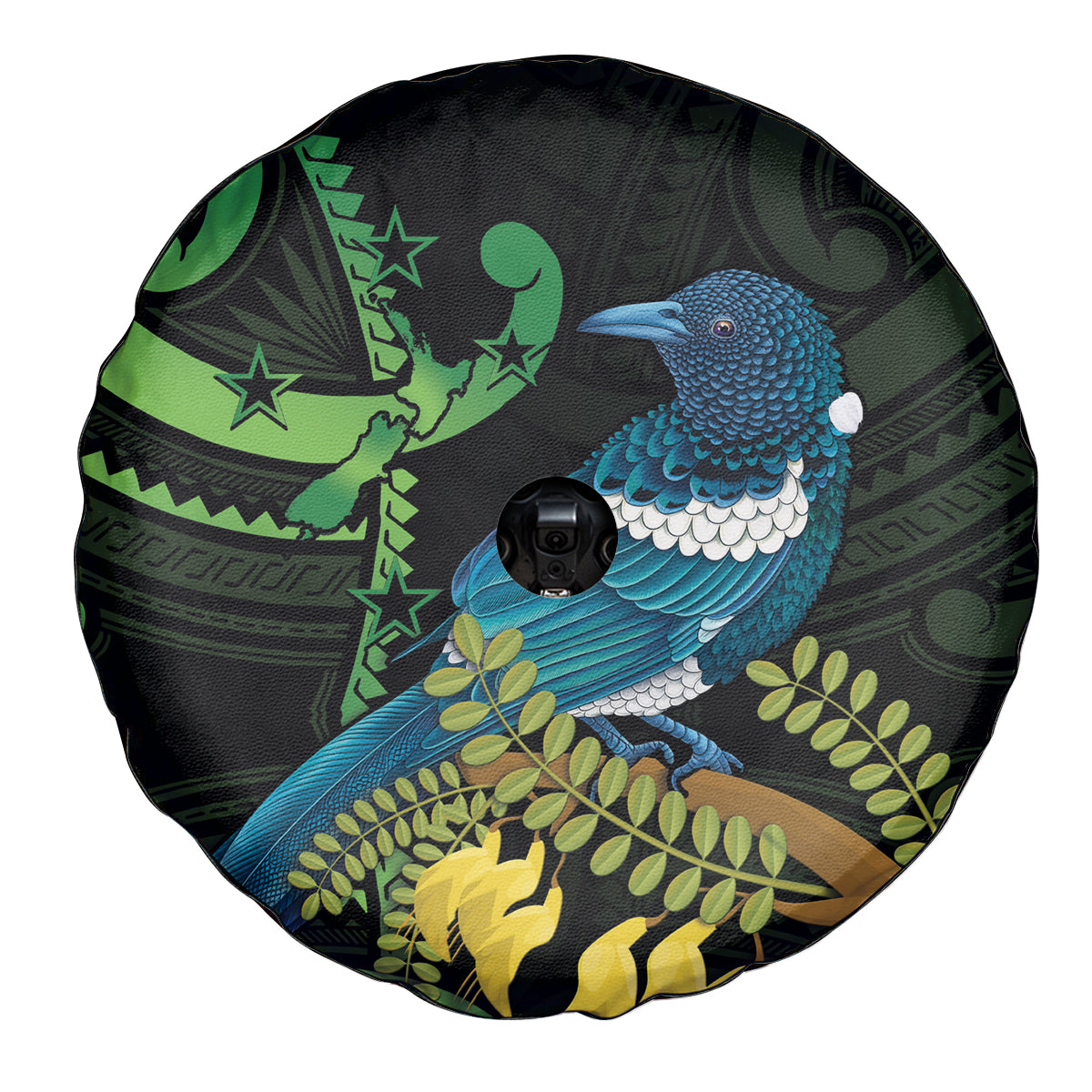 New Zealand Tui Bird Spare Tire Cover Aotearoa Maori With Kowhai Flowers LT14 - Polynesian Pride