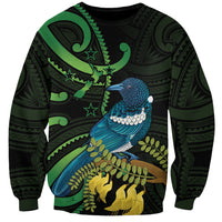 New Zealand Tui Bird Sweatshirt Aotearoa Maori With Kowhai Flowers