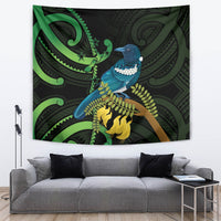 New Zealand Tui Bird Tapestry Aotearoa Maori With Kowhai Flowers LT14 Black - Polynesian Pride