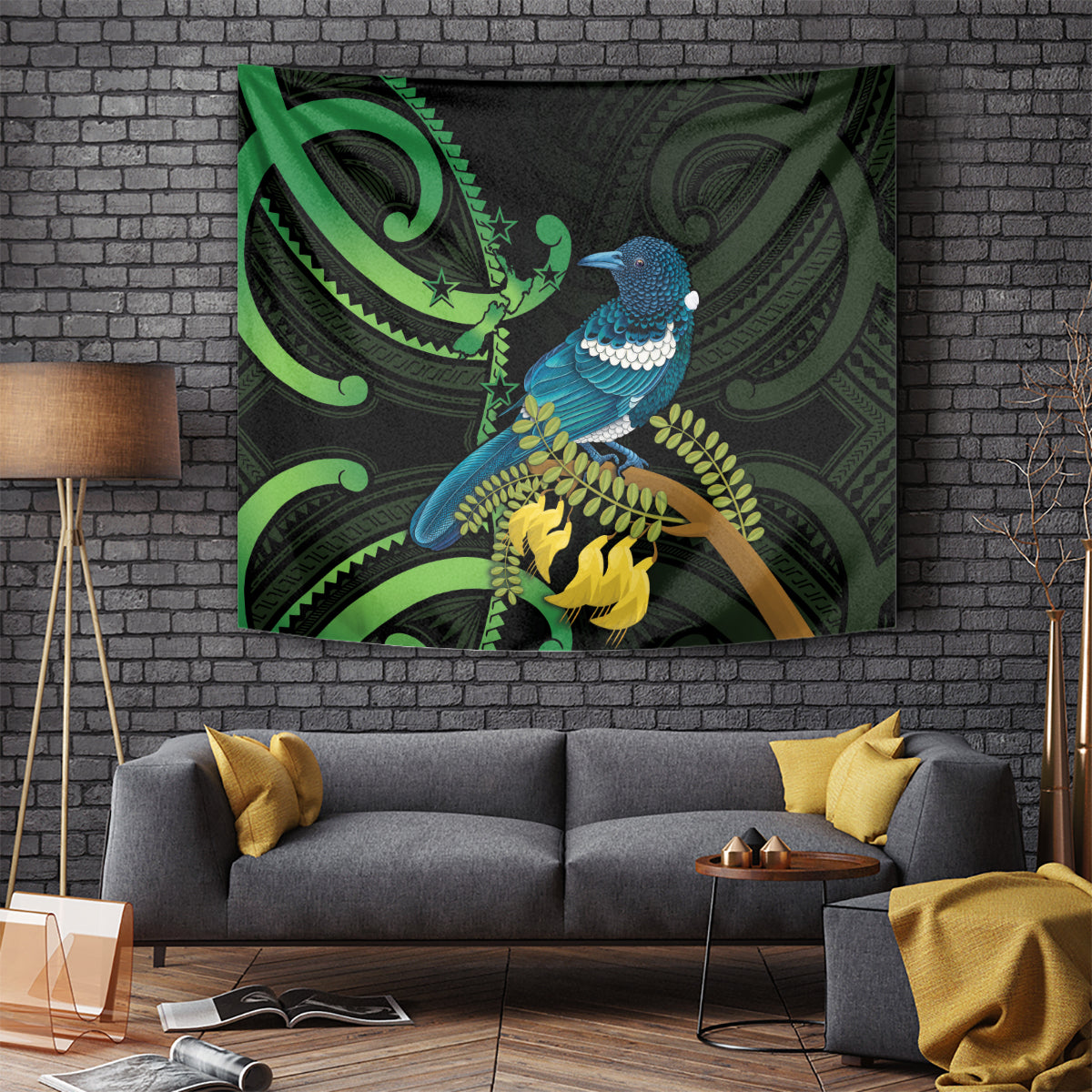 New Zealand Tui Bird Tapestry Aotearoa Maori With Kowhai Flowers LT14 - Polynesian Pride