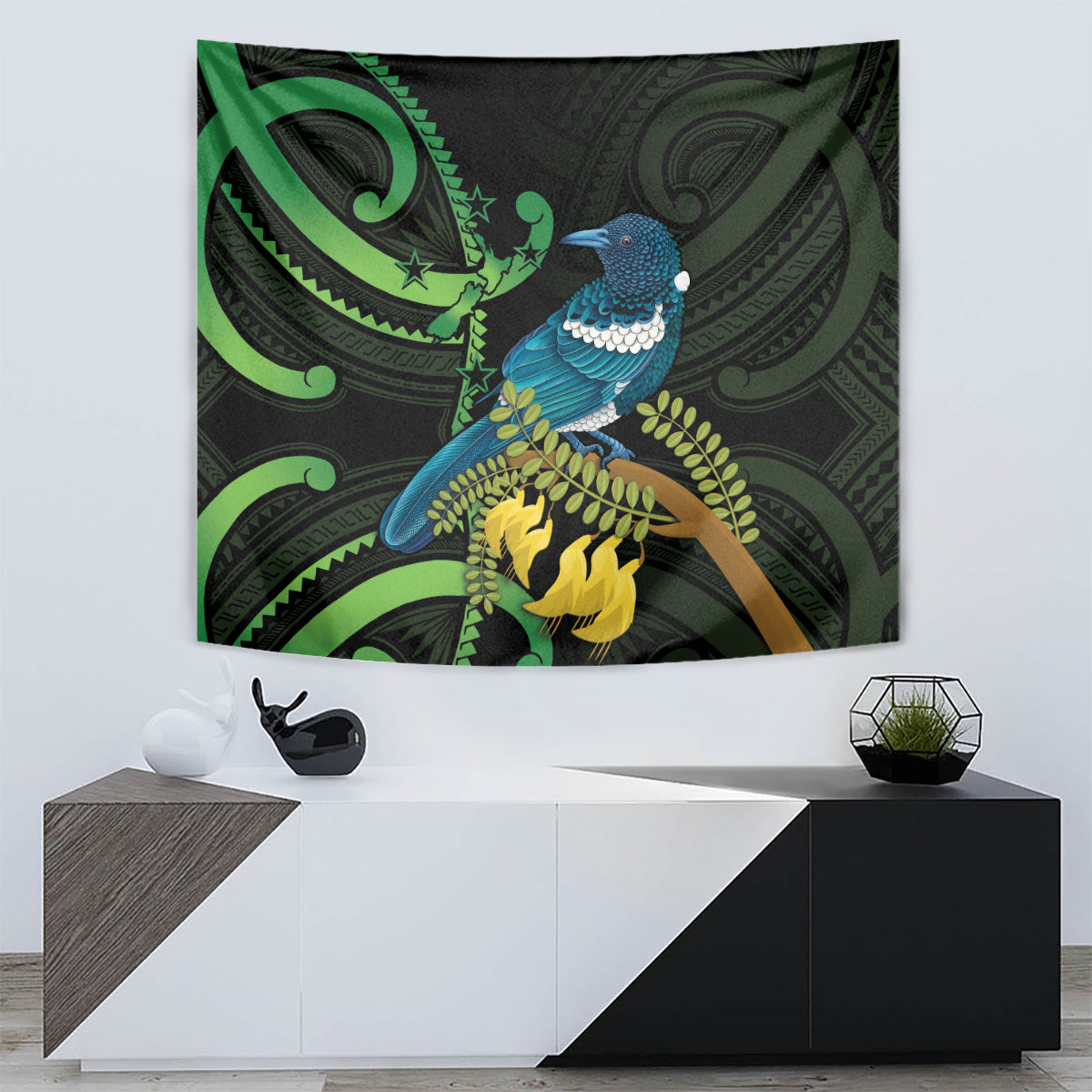 New Zealand Tui Bird Tapestry Aotearoa Maori With Kowhai Flowers LT14 - Polynesian Pride