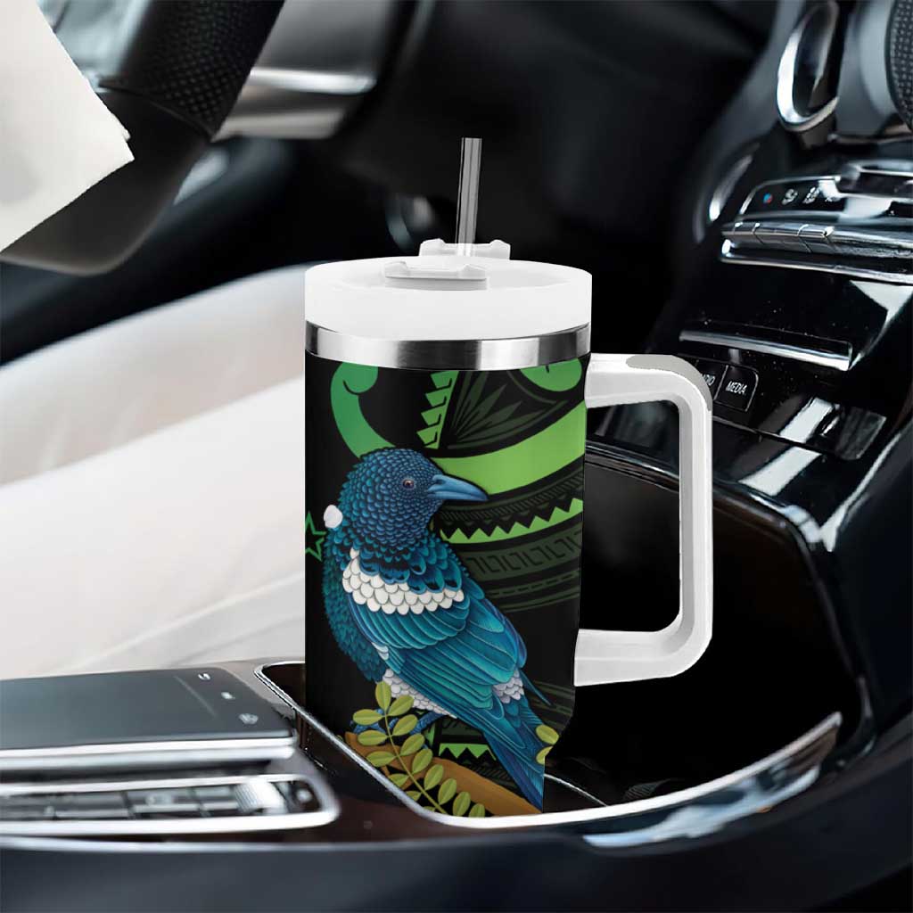 New Zealand Tui Bird Tumbler With Handle Aotearoa Maori With Kowhai Flowers LT14 - Polynesian Pride