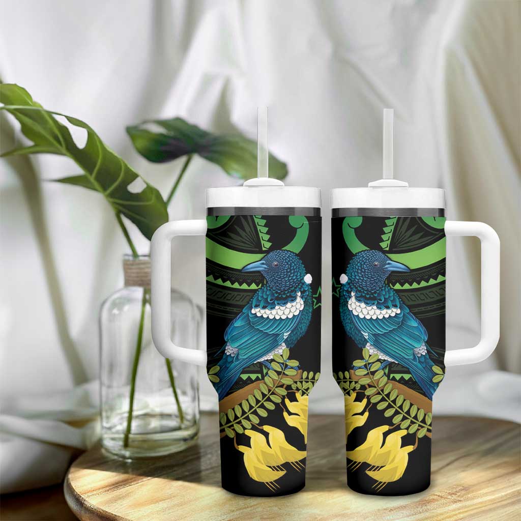 New Zealand Tui Bird Tumbler With Handle Aotearoa Maori With Kowhai Flowers LT14 - Polynesian Pride