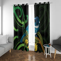 New Zealand Tui Bird Window Curtain Aotearoa Maori With Kowhai Flowers LT14 With Grommets Black - Polynesian Pride