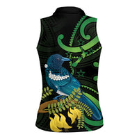 New Zealand Tui Bird Women Sleeveless Polo Shirt Aotearoa Maori With Kowhai Flowers LT14 - Polynesian Pride