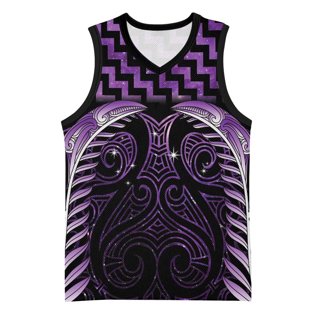 Purple Matariki New Zealand Basketball Jersey Maori Poutama Galaxy Vibes LT14 Unisex Purple - Polynesian Pride