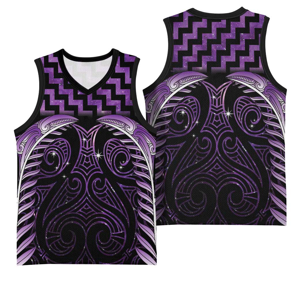 Purple Matariki New Zealand Basketball Jersey Maori Poutama Galaxy Vibes LT14 - Polynesian Pride