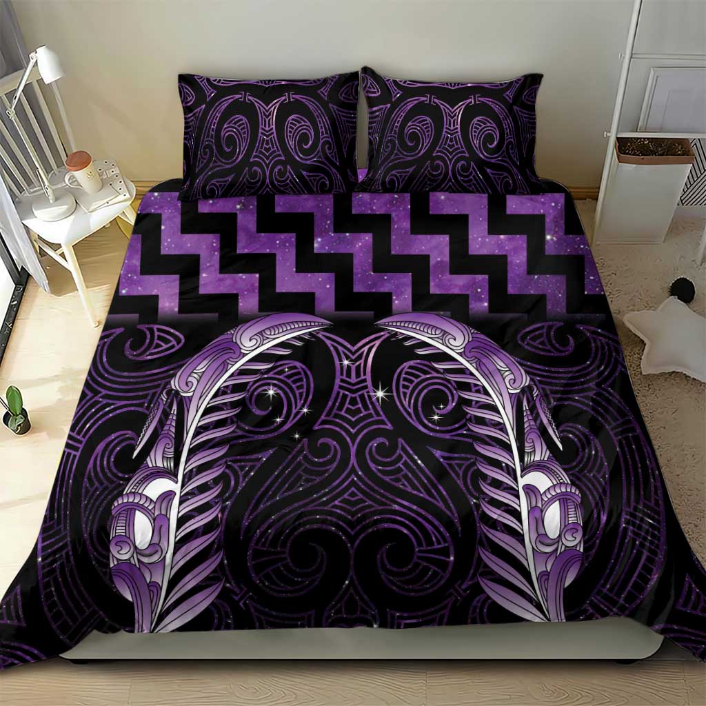 Purple Matariki New Zealand Bedding Set Maori Poutama Galaxy Vibes