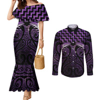 Purple Matariki New Zealand Couples Matching Mermaid Dress and Long Sleeve Button Shirt Maori Poutama Galaxy Vibes LT14 Purple - Polynesian Pride
