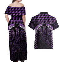Purple Matariki New Zealand Couples Matching Off Shoulder Maxi Dress and Hawaiian Shirt Maori Poutama Galaxy Vibes LT14 - Polynesian Pride