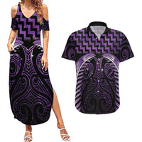 Purple Matariki New Zealand Couples Matching Summer Maxi Dress and Hawaiian Shirt Maori Poutama Galaxy Vibes LT14 Purple - Polynesian Pride