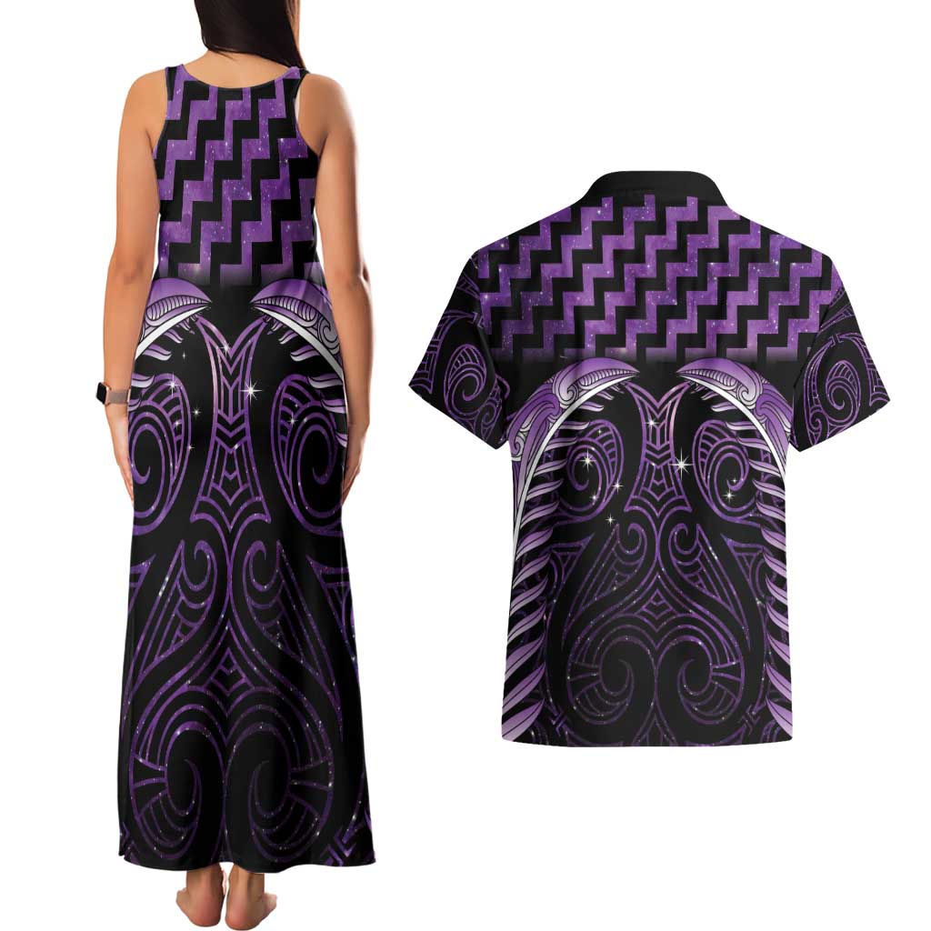 Purple Matariki New Zealand Couples Matching Tank Maxi Dress and Hawaiian Shirt Maori Poutama Galaxy Vibes LT14 - Polynesian Pride