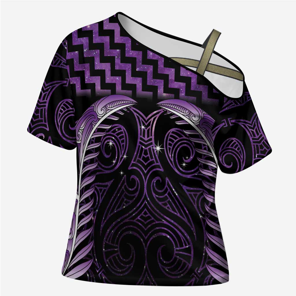 Purple Matariki New Zealand Cross Shoulder Shirt Maori Poutama Galaxy Vibes LT14 Female Purple - Polynesian Pride