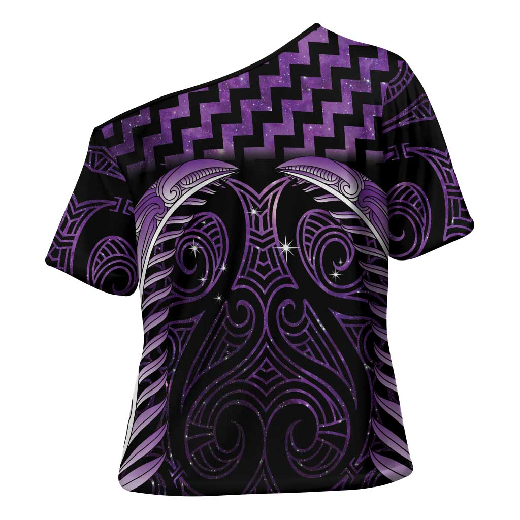 Purple Matariki New Zealand Cross Shoulder Shirt Maori Poutama Galaxy Vibes LT14 - Polynesian Pride