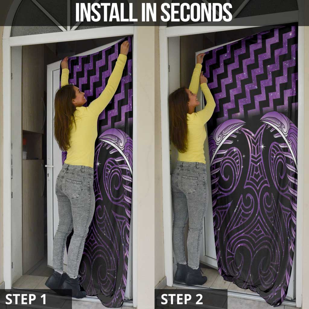 Purple Matariki New Zealand Door Cover Maori Poutama Galaxy Vibes LT14 - Polynesian Pride