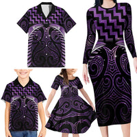 Purple Matariki New Zealand Family Matching Long Sleeve Bodycon Dress and Hawaiian Shirt Maori Poutama Galaxy Vibes LT14 - Polynesian Pride