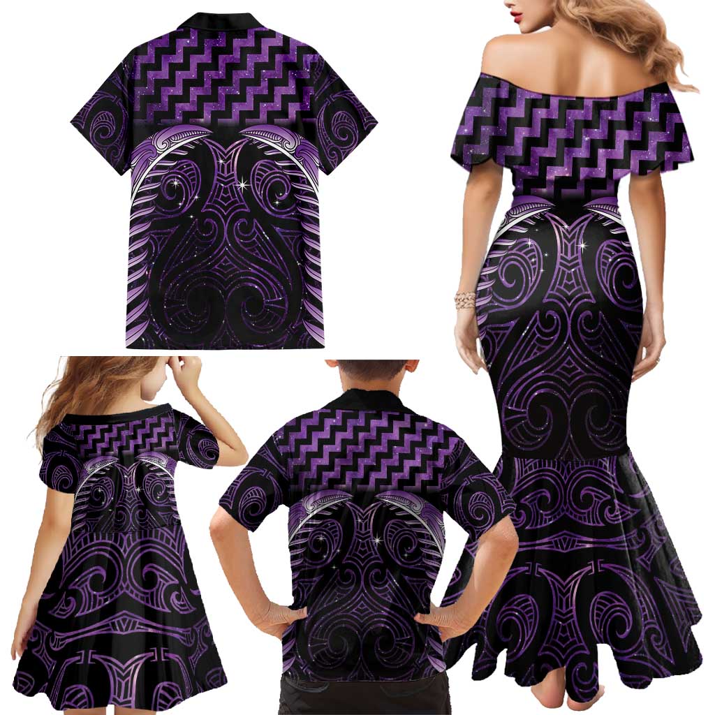 Purple Matariki New Zealand Family Matching Mermaid Dress and Hawaiian Shirt Maori Poutama Galaxy Vibes LT14 - Polynesian Pride