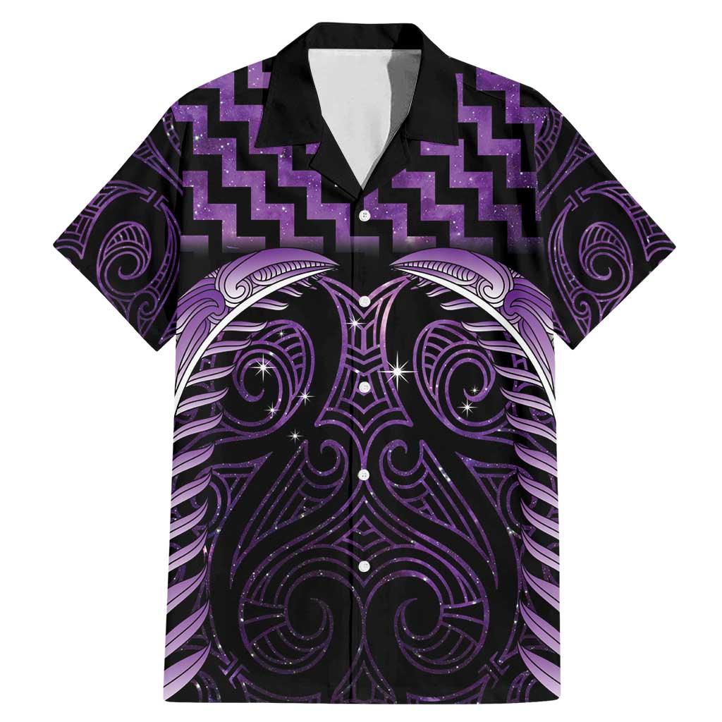 Purple Matariki New Zealand Family Matching Mermaid Dress and Hawaiian Shirt Maori Poutama Galaxy Vibes LT14 Dad's Shirt - Short Sleeve Purple - Polynesian Pride