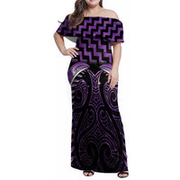 Purple Matariki New Zealand Family Matching Off Shoulder Maxi Dress and Hawaiian Shirt Maori Poutama Galaxy Vibes LT14 Mom's Dress Purple - Polynesian Pride