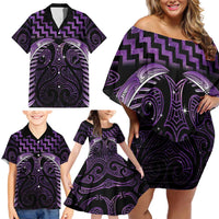 Purple Matariki New Zealand Family Matching Off Shoulder Short Dress and Hawaiian Shirt Maori Poutama Galaxy Vibes LT14 - Polynesian Pride